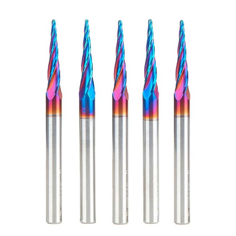 1/16" x 3" CNC 2D/3D Carving Tapered Ball Tip Up-Cut Spektra Spiral Router Bit, 4-Flute, 1/4" Shank (5 Pack)