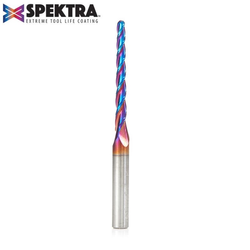 1/8" x 3" 2D/3D Carving 1° Tapered Ball Tip Up-Cut Spektra Spiral Router Bit, 3-Flute, 1/4" Shank