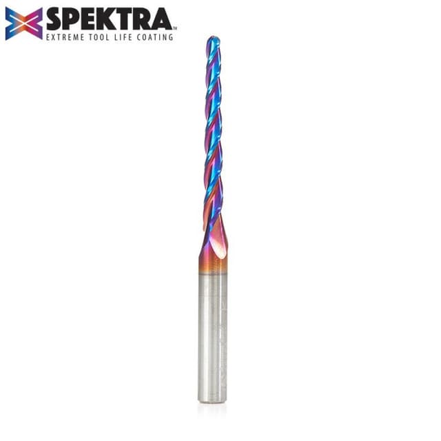 1/8" x 3" 2D/3D Carving 1° Tapered Ball Tip Up-Cut Spektra Spiral Router Bit, 3-Flute, 1/4" Shank