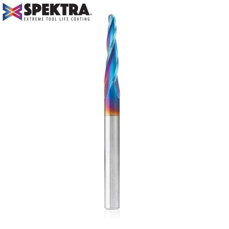 1/8" x 3" 2D/3D Carving 3.6° Tapered Ball Tip Up-Cut Spektra Spiral Router Bit, 3-Flute, 1/4" Shank