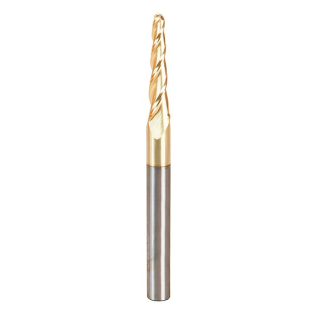 1/8" x 3" CNC 2D/3D Carving Tapered Ball Tip Up-Cut ZrN Coated Spiral Router Bit, 3-Flute, 1/4" Shank