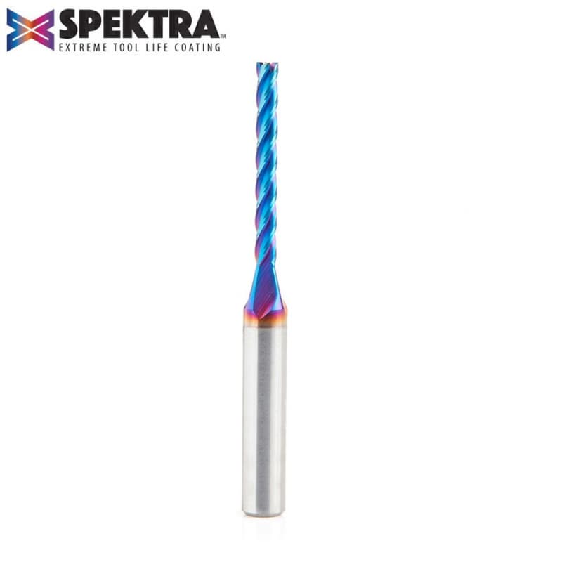 1/8" x 2-1/2" 2D/3D Carving Flat Bottom Up-Cut Spektra Spiral Router Bit, 4-Flute, 1/4" Shank