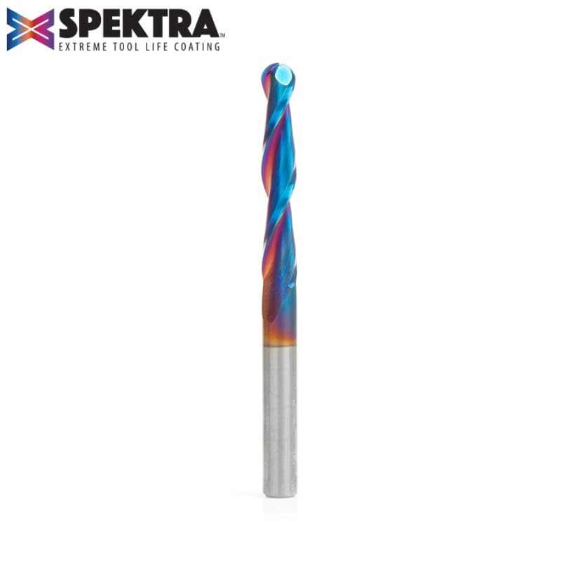 1/4" x 3" 2D/3D Carving Straight Ball Tip Spektra Spiral Router Bit, 2-Flute, 1/4" Shank
