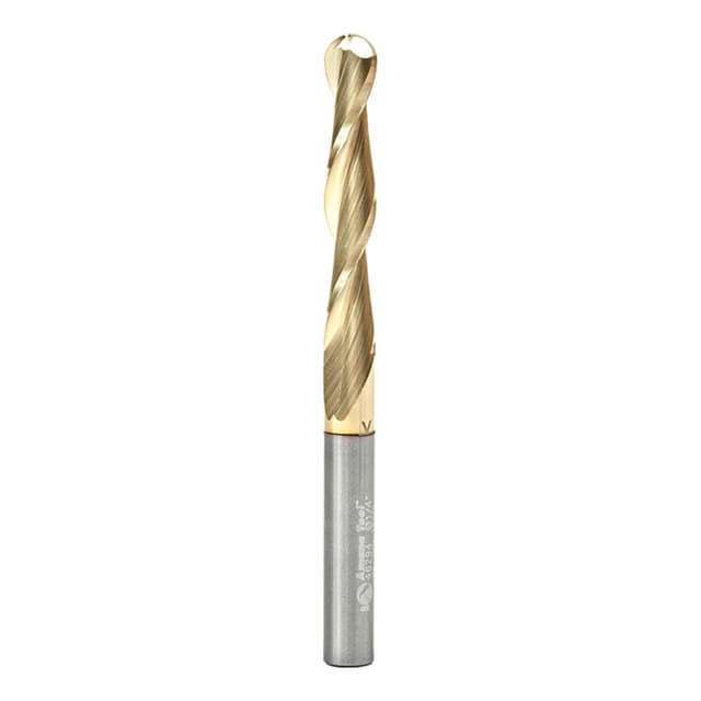 1/4" x 3" CNC 2D/3D Carving Straight Ball Tip ZrN Coated Router Bit, 2-Flute, 1/4" Shank