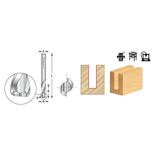 1/2" x 3" Up-Cut Spiral Plunge Bit with Corner Radius, 2-Flute, 1/2" Shank