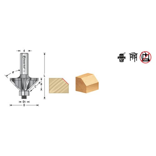 1-3/4" x 2-13/16" Chamfer Bit with Ball Bearing, 4-Flute, 1/2" Shank