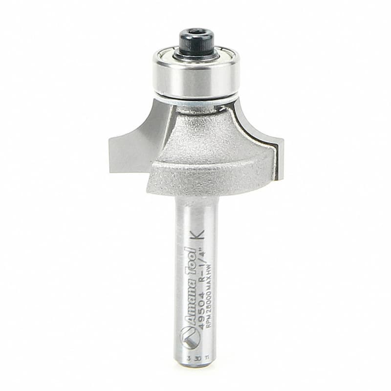 2" x 1/4" Radius Corner Rounding Bit with Ball Bearing Guide, 2-Flute, 1/4" Shank