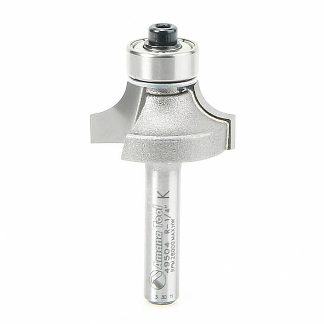 2" x 1/4" Radius Corner Rounding Bit with Ball Bearing Guide, 2-Flute, 1/4" Shank