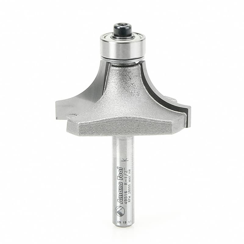 2-1/4" x 1/2" Radius Corner Rounding Bit with Ball Bearing Guide, 2-Flute, 1/4" Shank