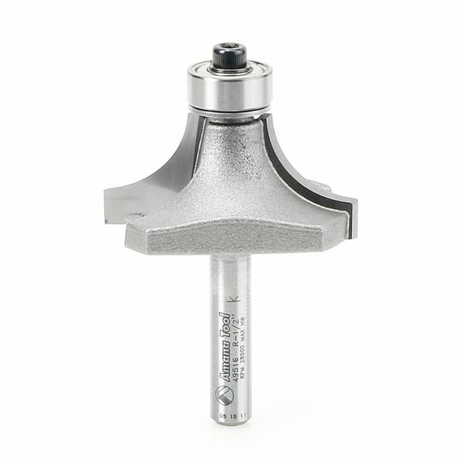 2-1/4" x 1/2" Radius Corner Rounding Bit with Ball Bearing Guide, 2-Flute, 1/4" Shank