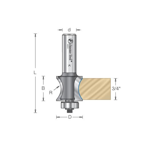 2-21/64" x 2-3/4" x 1/4" Radius Table Edge Reverse Curve Bit, 2-Flute, 1/2" Shank
