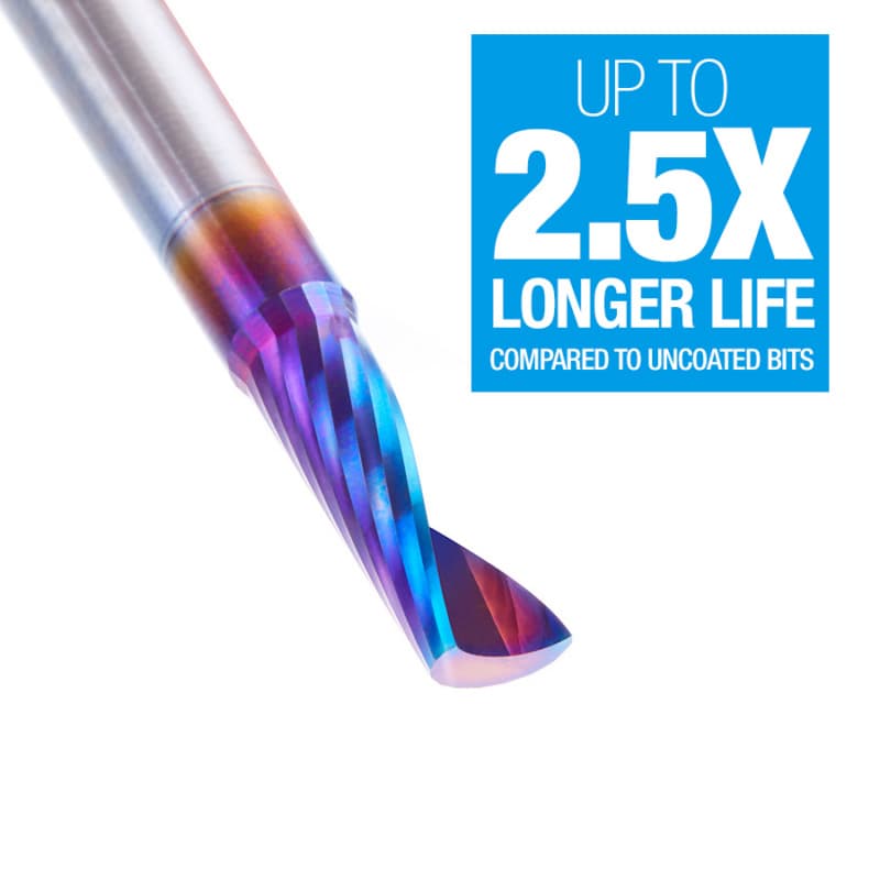 1/4" x 2" x 3/4" Spektra Extreme Tool Life Coated Up-Cut 'O' Plastic Cutting CNC Spiral Router Bit, 1-Flute, 1/4" Shank