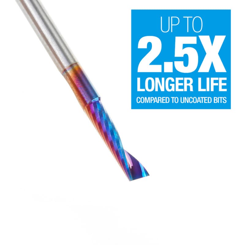 Amana Tool 51410-K Solid Carbide CNC Spektra Extreme Tool Life Coated Spiral 'O' Flute Plastic Cutting 1/8" Dia x 1/2" x 1/8" Shank Up-Cut Design Router Bit