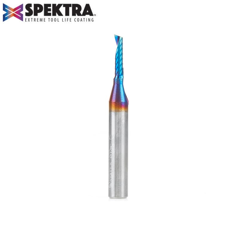 Amana Tool 51411-K Solid Carbide CNC Spektra Extreme Tool Life Coated Spiral 'O' Flute Plastic Cutting 1/8" Dia x 1/2" x 1/4" Shank Up-Cut Design Router Bit