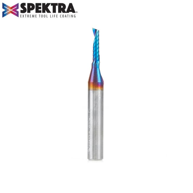 Amana Tool 51411-K Solid Carbide CNC Spektra Extreme Tool Life Coated Spiral 'O' Flute Plastic Cutting 1/8" Dia x 1/2" x 1/4" Shank Up-Cut Design Router Bit