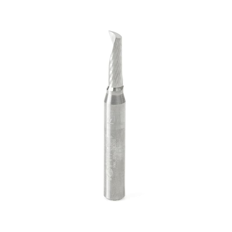 3/16" x 2" Up-Cut 'O' Plastic Cutting CNC Spiral Router Bit, 1-Flute, 1/4" Shank