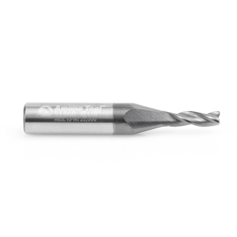 1/8" Dia x 3/8" CNC Solid Carbide Up-Cut Spiral Router Bit for Steel/Stainless Steel with AlTiN Coating 3-Flute, 1/4" Shank