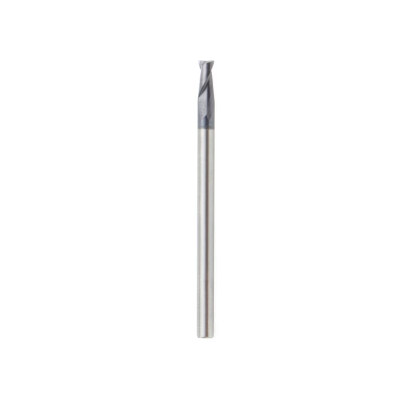 1/8" Dia x 1/4" CNC Solid Carbide Spiral Router Bit for Steel/Stainless Steel with AlTiN Coating 2-Flute, 1/8" Shank, 2" Long Up-Cut Router Bit, 45º Corner Chamfer End Mill