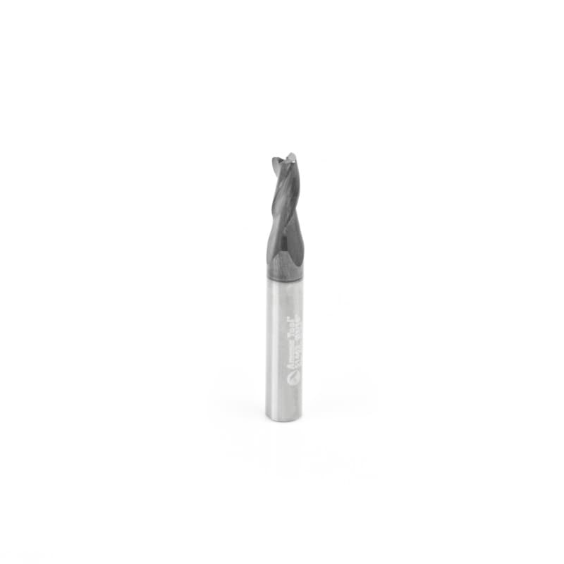 3/16" Dia x 7/16" CNC Solid Carbide Spiral Router Bit for Steel/Stainless Steel with AlTiN Coating 3-Flute, 1/4" Shank, 1-7/8" Long Up-Cut Router Bit, /45º Corner Chamfer End Mill