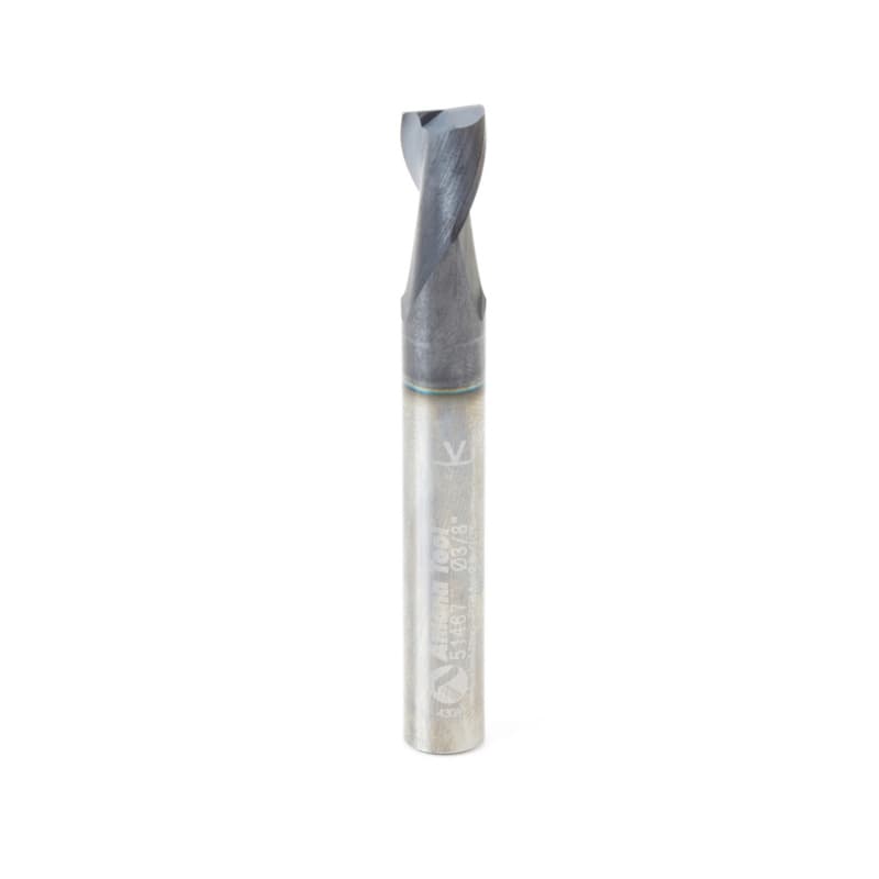 3/8" Dia x 1/2" CNC Solid Carbide Spiral Router Bit for Steel/Stainless Steel with AlTiN Coating 2-Flute, 3/8" Shank, 3" Long Up-Cut Router Bit, /45º Corner Chamfer End Mill