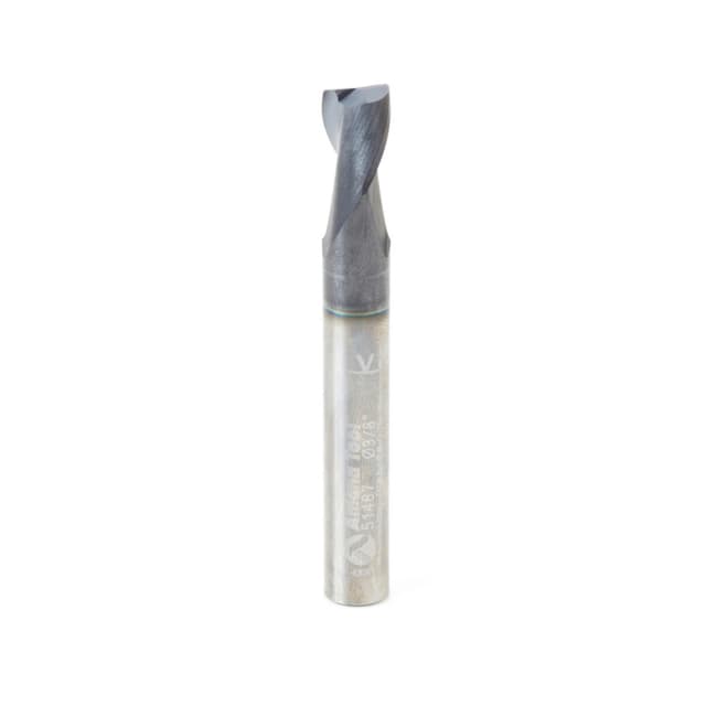 3/8" Dia x 1/2" CNC Solid Carbide Spiral Router Bit for Steel/Stainless Steel with AlTiN Coating 2-Flute, 3/8" Shank, 3" Long Up-Cut Router Bit, /45º Corner Chamfer End Mill
