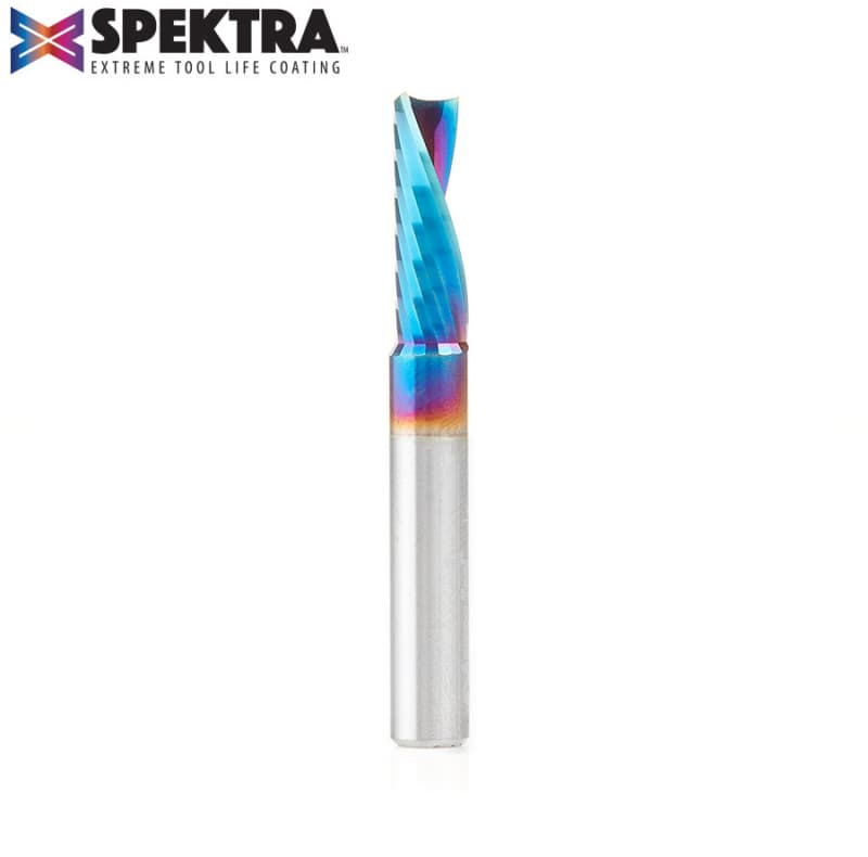 Amana Tool 51504-K Solid Carbide CNC Spektra Extreme Tool Life Coated Spiral 'O' Flute Plastic Cutting 1/4" Dia x 3/4" x 1/4" Shank Down-Cut Router Bit
