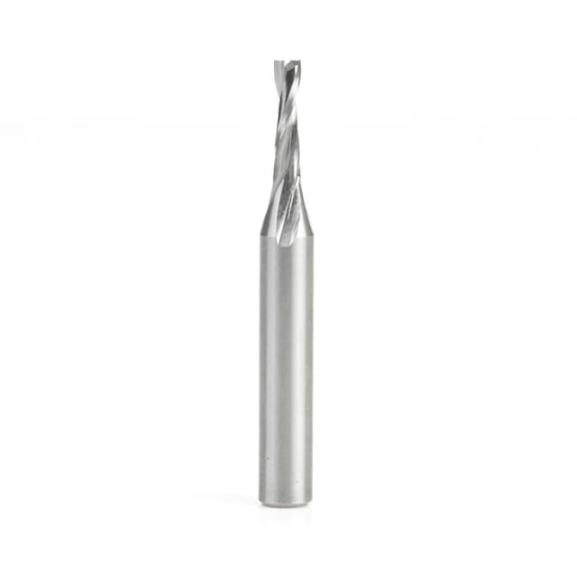 1/8" Dia x 1/2" Solid Carbide CNC Spiral Double 'O' Flute, Plastic Cutting, 1/4" Shank, 2" Long Up-Cut Router Bit