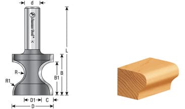 1-1/4" Dia x 7/8" Carbide Tipped Window Sill Edge 7/32" Radius, 1/2" Shank