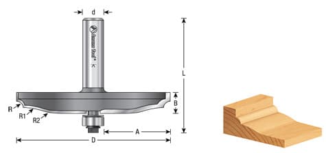 3-9/16" Dia x 1/2" Carbide Tipped Classical Raised Panel Bit, 5/32" Radius, 1/2" Shank