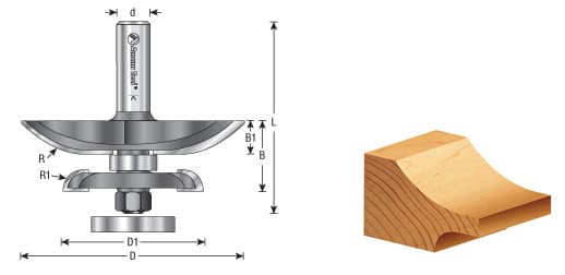 3-3/8" x 2-15/16" Cove Raised Panel Bit, 2-Flute, 1/2" Shank
