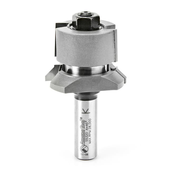 1-13/16" Dia x 1/2" to 1-3/16" Carbide Tipped V Paneling 45° Flush Trim Bit, 1/2" Shank with Ball Bearing Assembly