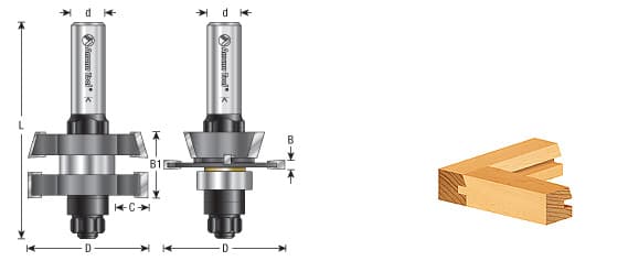 1-7/8" Dia x 5/8" to 1-1/8" Carbide Tipped Adjustable Straight with Bevel Instile and Rail System, 18°, 1/2" Shank Set