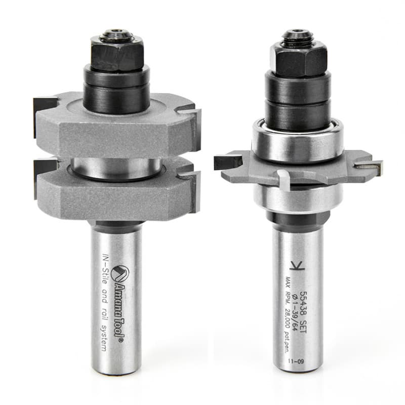 1-5/8" Dia x 5/8" to 1-1/8" Carbide Tipped Adjustable Mission Style Straight Instile and Rail System, 1/2" Shank Set