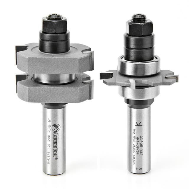 1-5/8" Dia x 5/8" to 1-1/8" Carbide Tipped Adjustable Mission Style Straight Instile and Rail System, 1/2" Shank Set