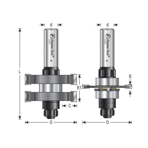 1-7/8" Dia x 5/8" to 1-1/8" Carbide Tipped Adjustable Mission Style Straight Instile and Rail System, 1/2" Shank Set