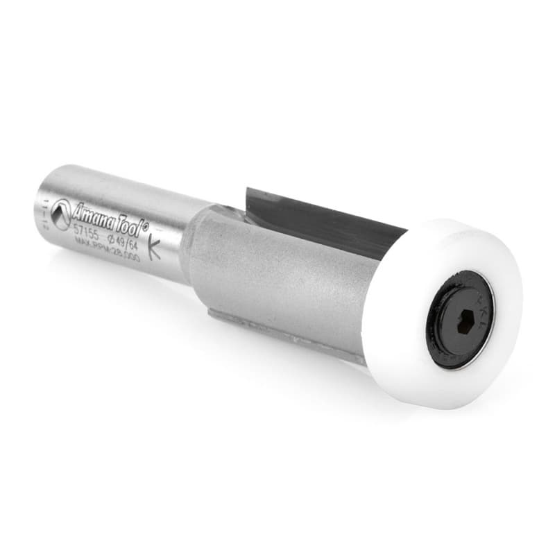 49/64" x 3-1/2" Overhang Trim Bit with Ball Bearing, 2-Flute, 1/2" Shank