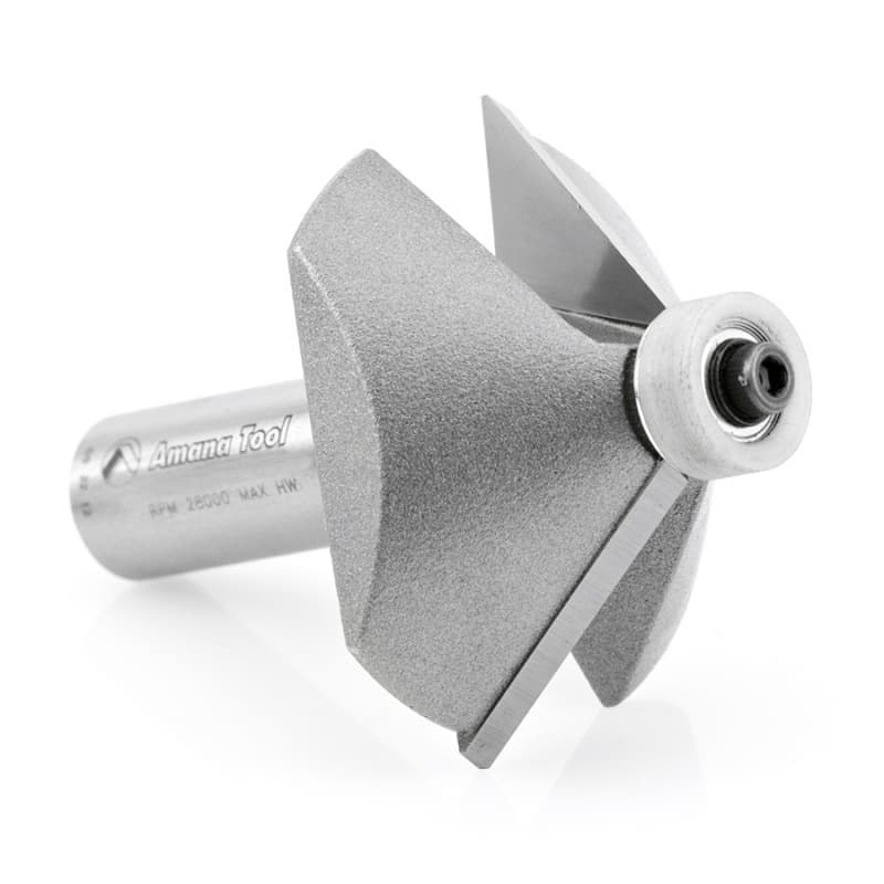 2" x 2-5/8" Chamfer Router Bit with Ball Bearing Guide Solid Surface, 2-Flute, 1/2" Shank