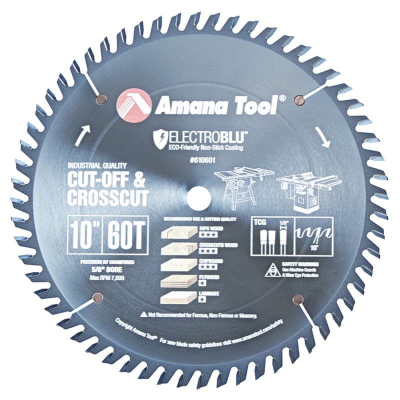 10" x 60 Teeth Heavy Duty Electro-Blu Non-Stick Coated Cross-Cut/Cut-Off Saw Blade