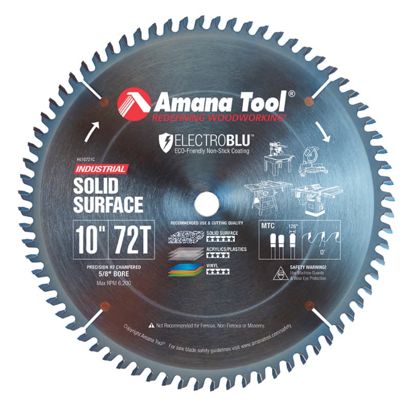 10" x 72 Teeth Electro-Blu Non-Stick Coated Solid Surface Saw Blade