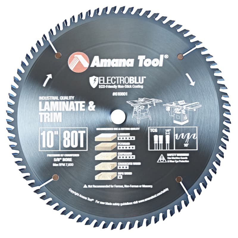 Prestige 10" x 80 Teeth Electro-Blu Non-Stick Coated Fine Cut-Off/Cross-Cut Saw Blade