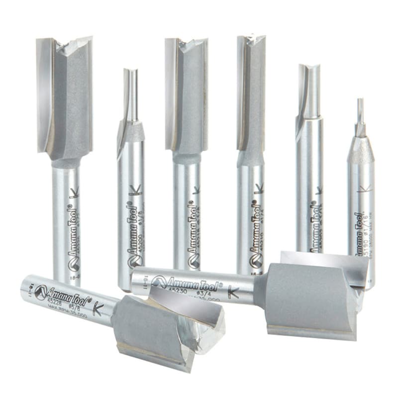 8-Piece High Production Straight Plunge Bit Collection, 1/4" Shank