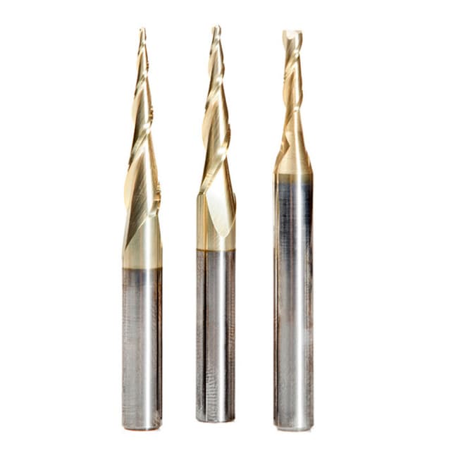 3-Piece CNC 2D/3D Carving Ball Nose/Flat Bottom ZrN Coated Up-Cut Spiral Router Bit Set, 1/4" Shank