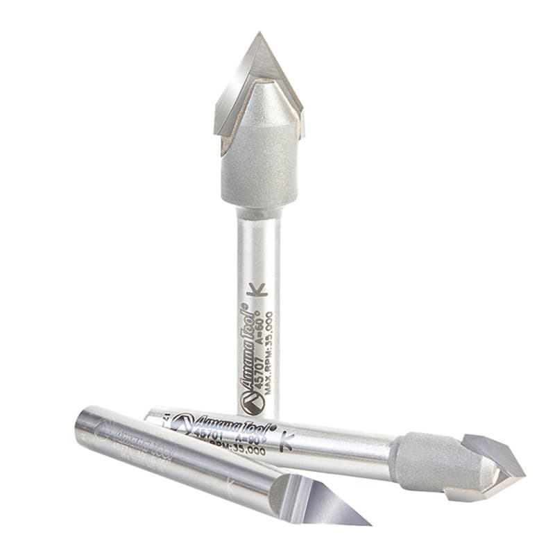 3-Piece "Zeo-Point" V-Groove Router Bit Pack, 1/4" Shank