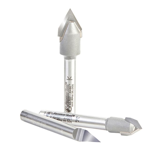 3-Piece "Zeo-Point" V-Groove Router Bit Pack, 1/4" Shank
