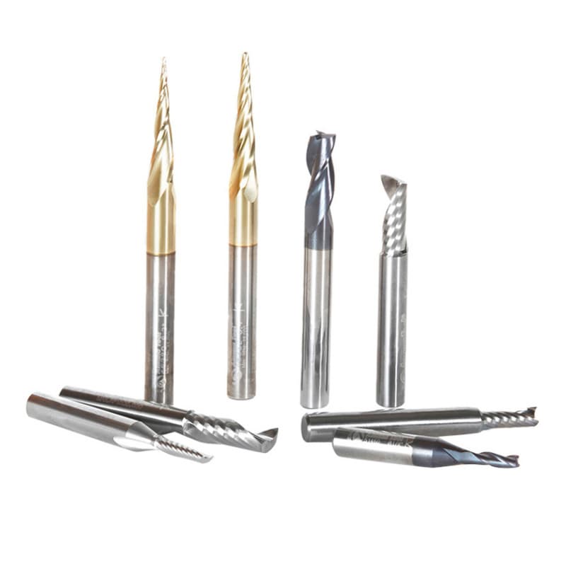 8-Piece CNC Aluminum/Plastics/Stainless Steel Cutting Router Bit Collection, 1/4" Shank