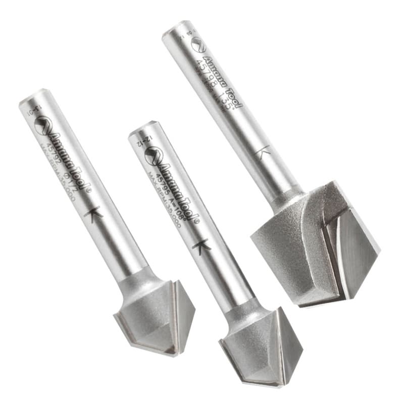 3-Piece V-Groove Router Bit Set for Double Edge Folding ACM Panel, 1/4" Shank