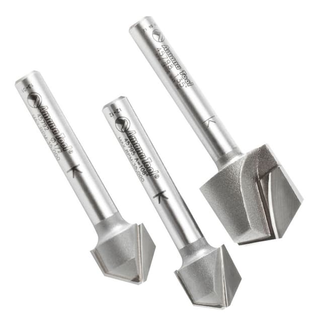 3-Piece V-Groove Router Bit Set for Double Edge Folding ACM Panel, 1/4" Shank