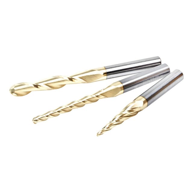 3-Piece CNC 2D/3D Carving Ball Nose ZrN Coated Up-Cut Spiral Router Bit Set, 1/4" Shank