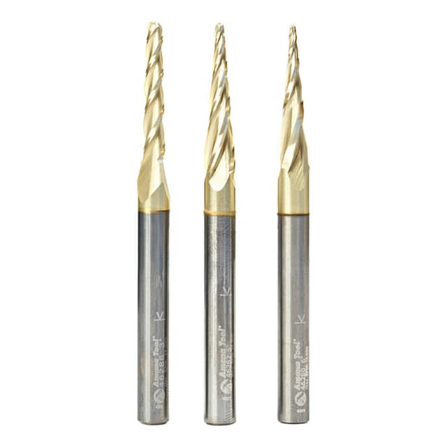 AMS-144 3-Piece CNC 2D/3D Carving Ball Nose ZrN Coated Up-Cut Spiral Router Bit Set, 1/4" Shank