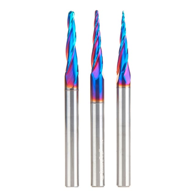 3-Piece 2D/3D Carving Ball Nose/Flat Bottom ZrN Coated CNC Up-Cut Spiral Router Bit Set, 1/4" Shank